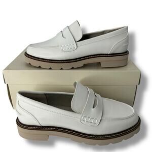 NEW Anne Klein White Loafers Size 6 Chunky Light Academia Leather Flats Lug Work